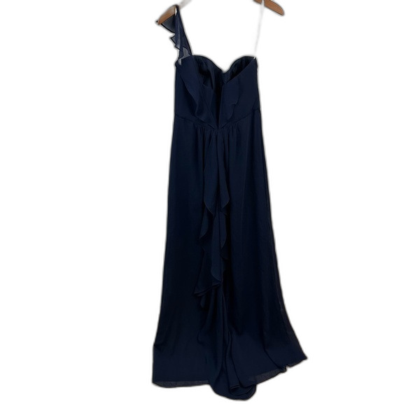 David’s Bridal Navy Long Crinkle Chiffon Bridesmaid Dress NWT Size 6 - Picture 2 of 16